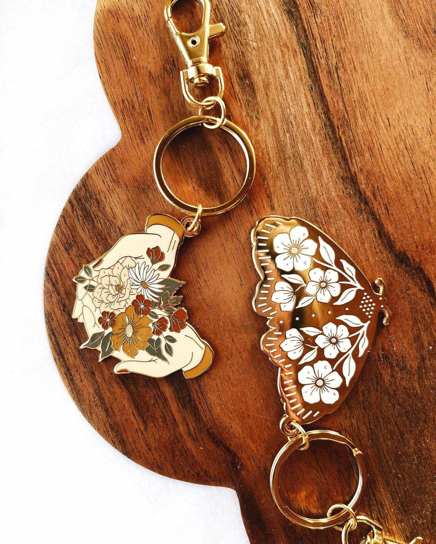 Hard Enamel Floral Moth Keychain