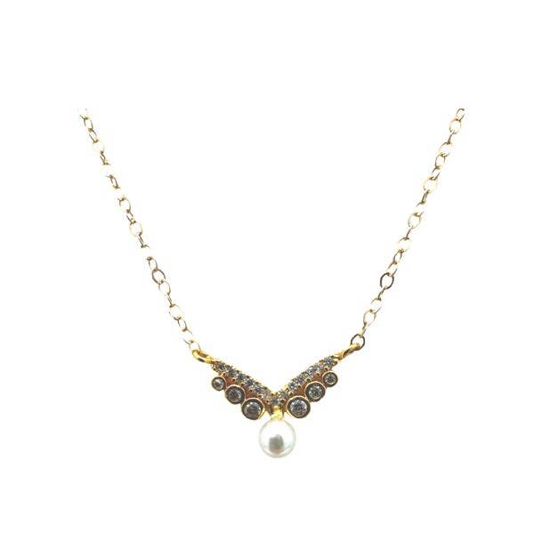 Pearl & CZ Wing Pendant Necklace