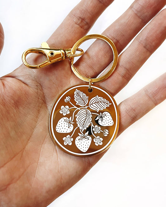 Hard Enamel Strawberry Garden Keychain