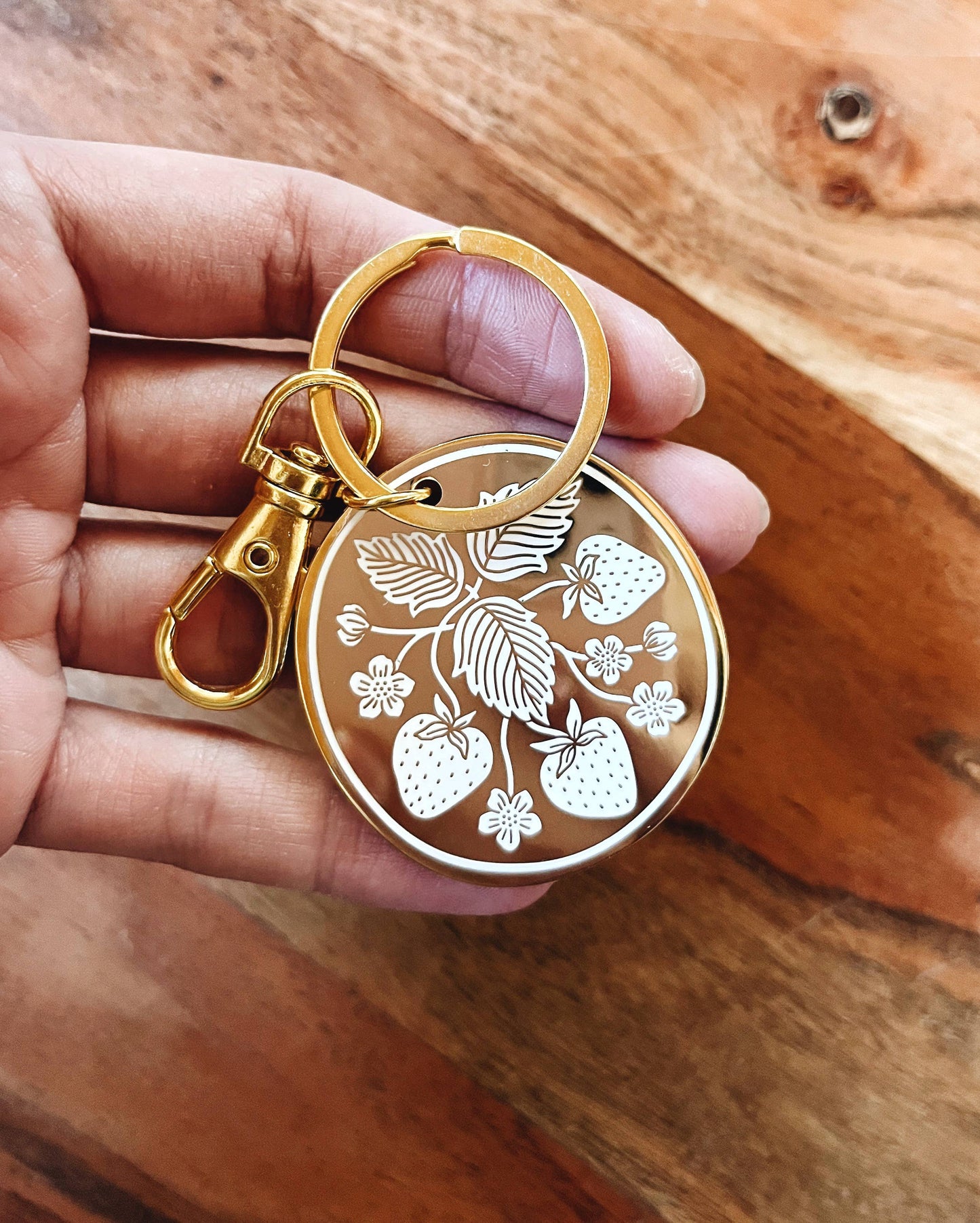 Hard Enamel Strawberry Garden Keychain