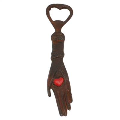 Hand With Heart Cast Iron Bottle Opener