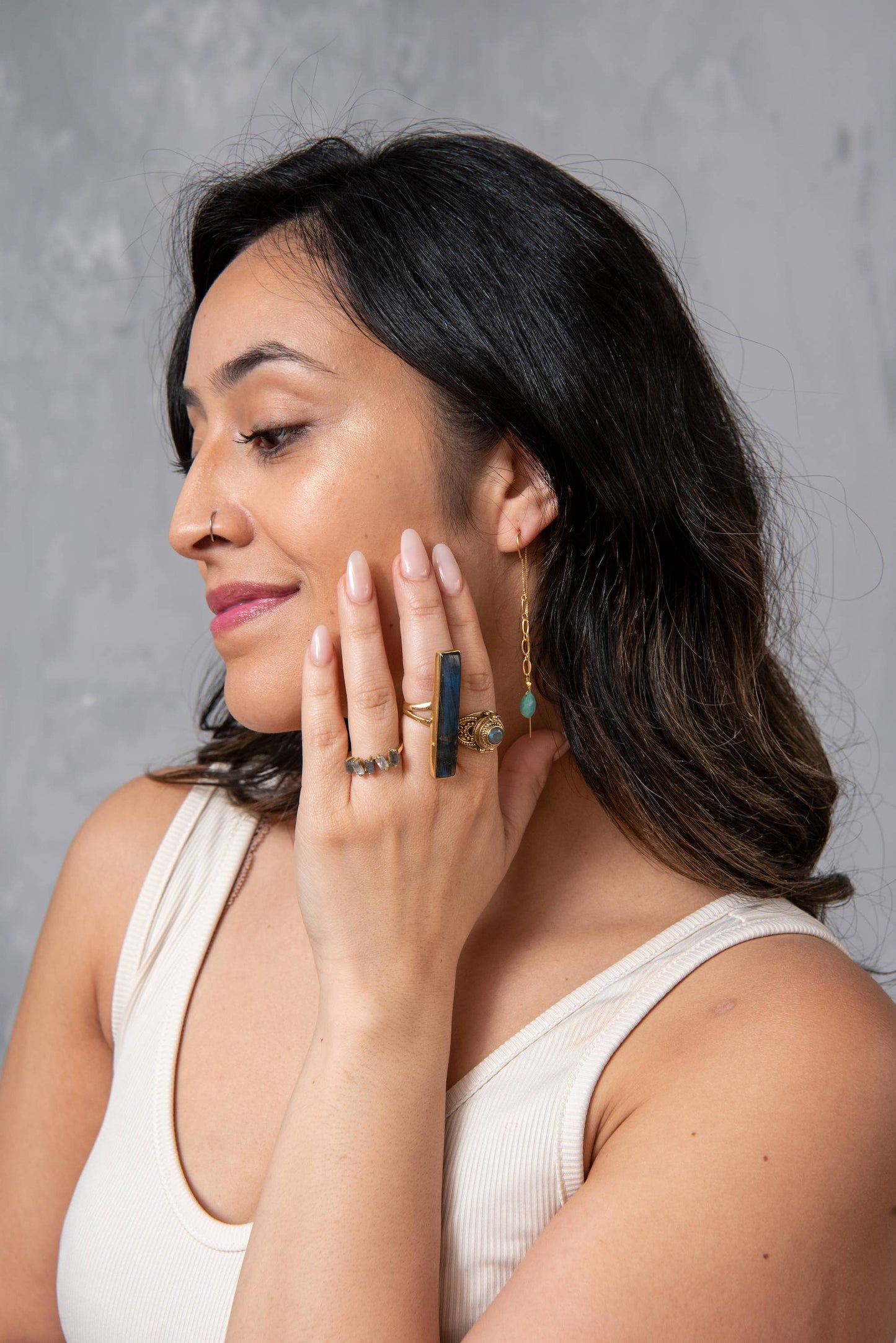 Brass Zig Zag Stone Ring - Moonstone & Labradorite