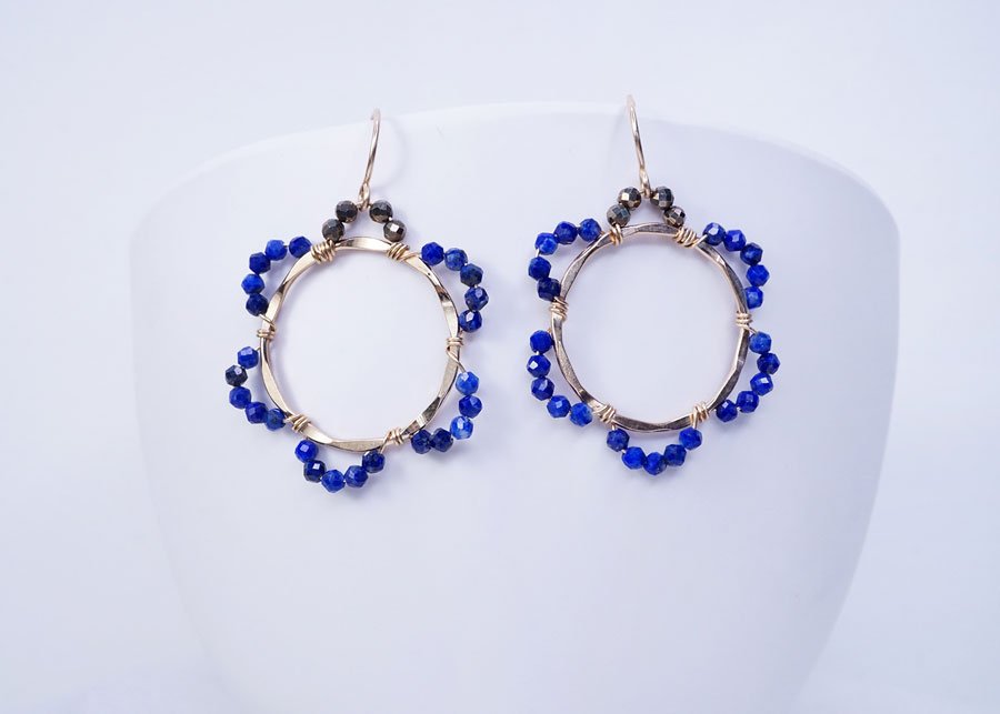 Lapis and Pyrite 14k Gold-Filled Circle Flower Earrings