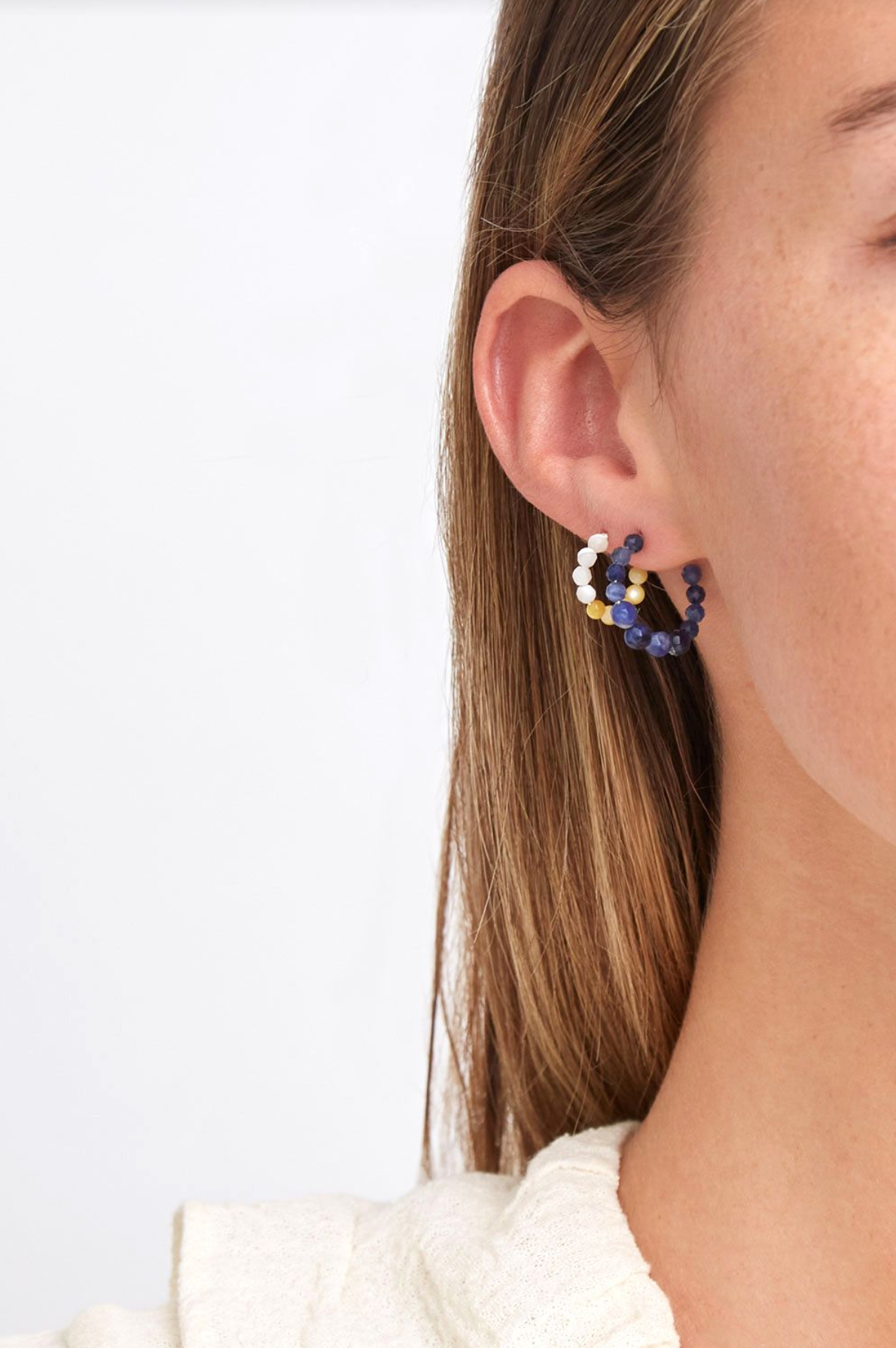 Semi-Precious Stone Graduated Hoop Earrings