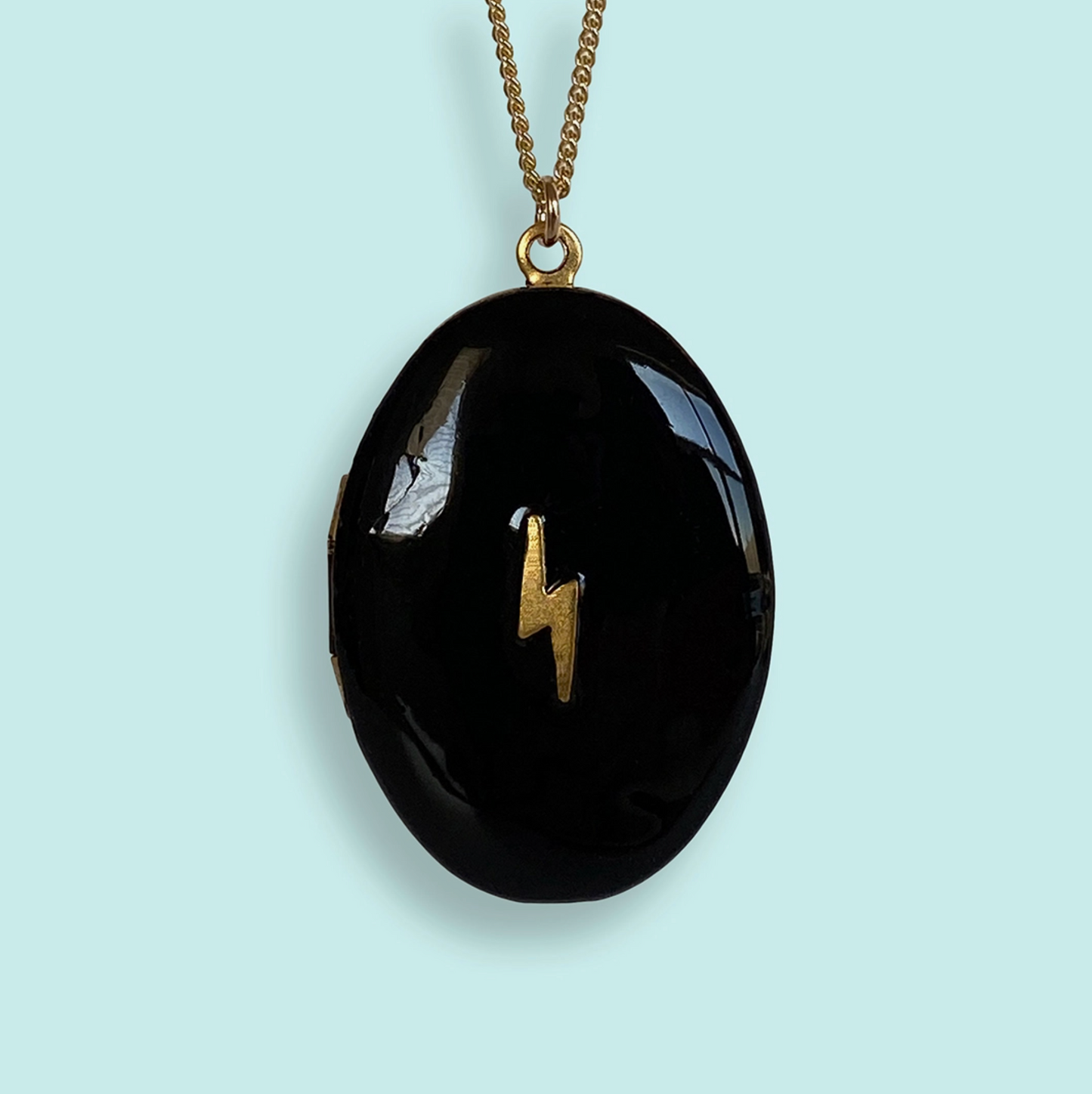 Black Lightning Locket Necklace