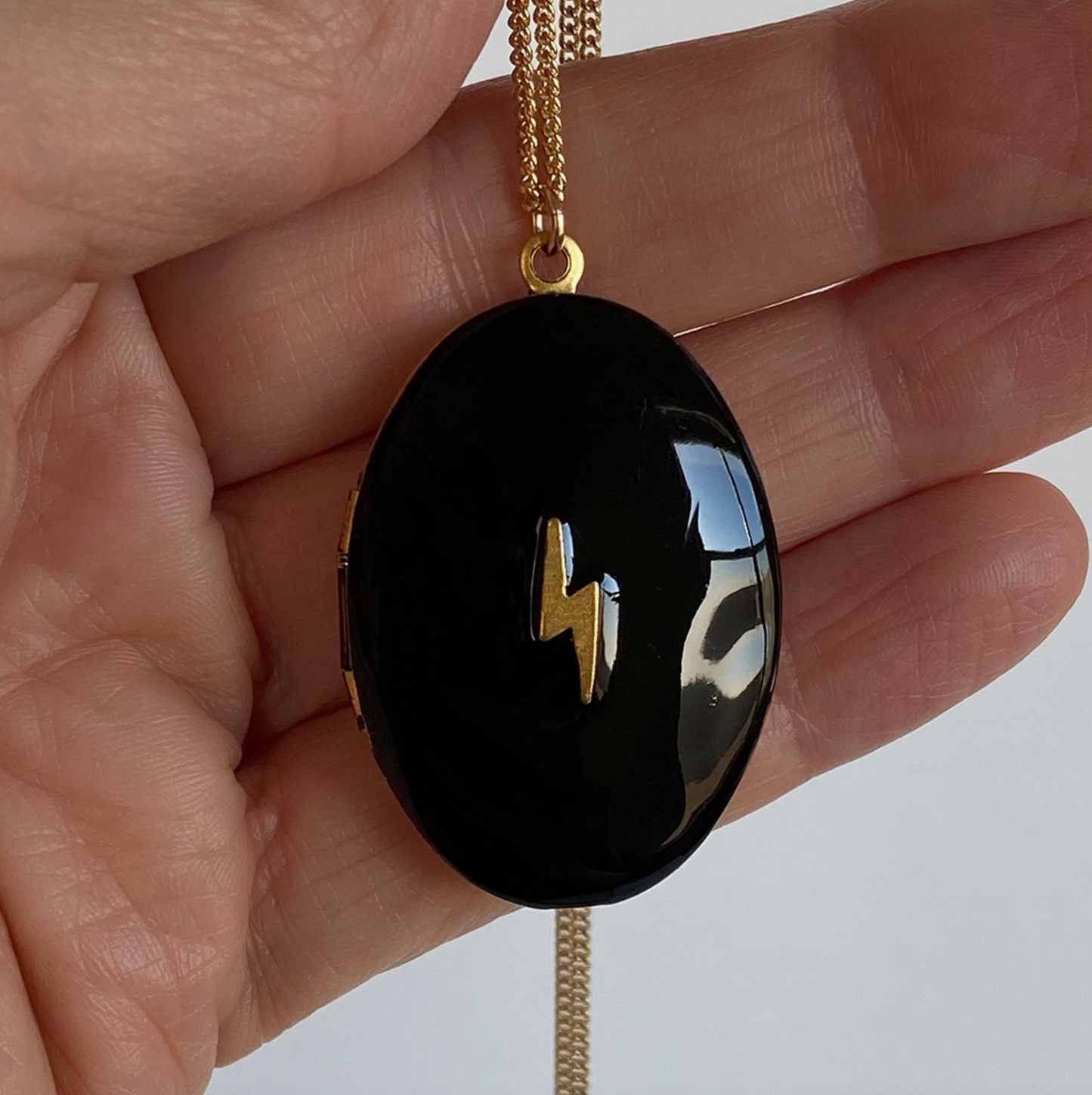 Black Lightning Locket Necklace