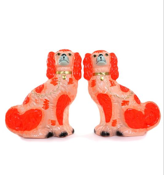 12" Ceramic Staffordshire Dog Pair: Peach