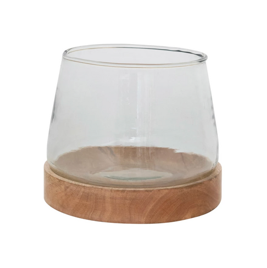 Olivia Mango Wood Base with Glass Hurricane/Vase