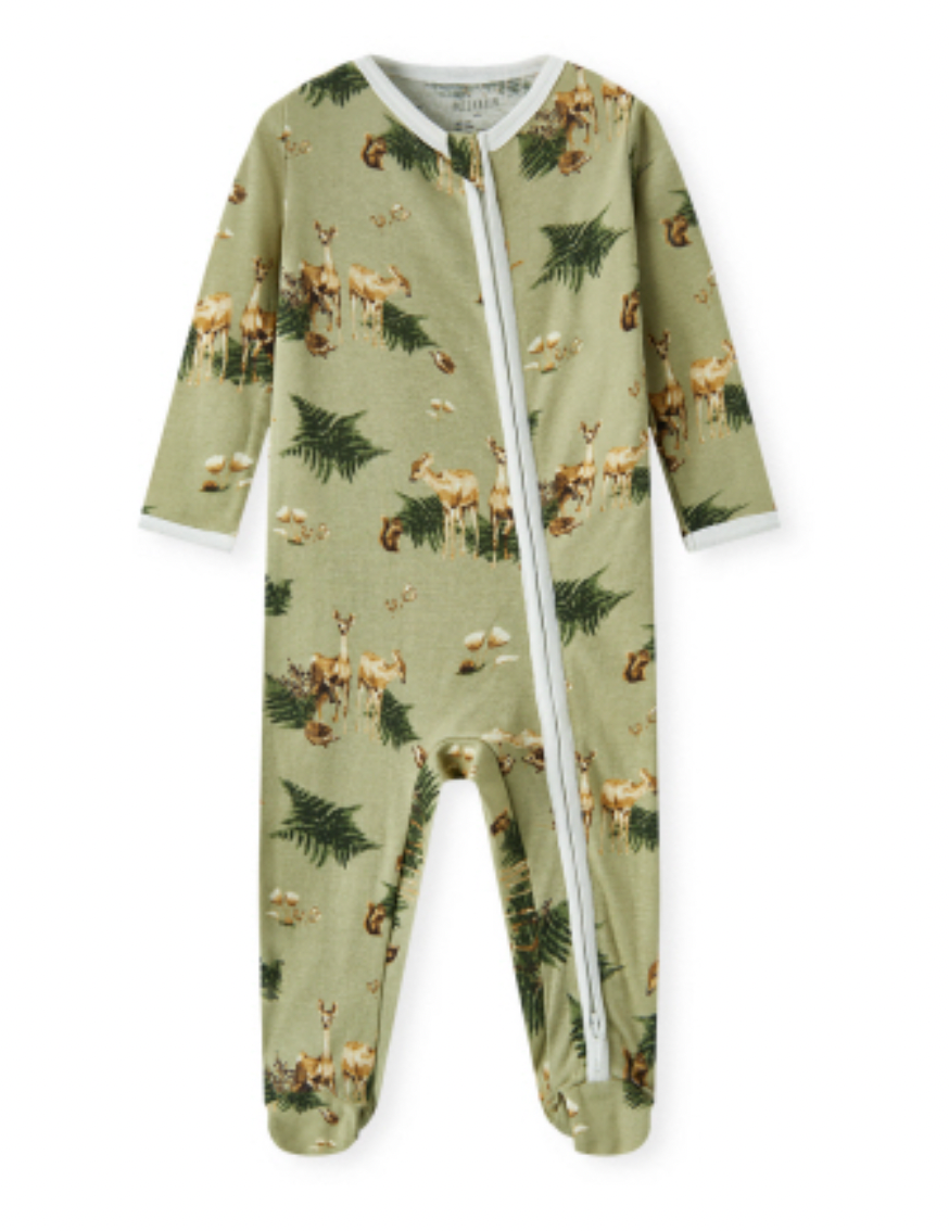 Organic Cotton Zipper Footed Romper - Forest Party