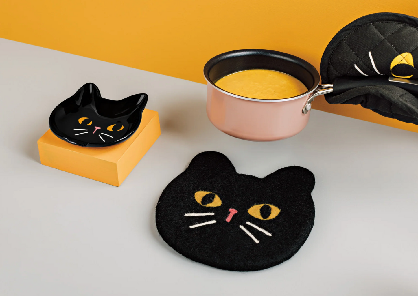 Black Cat Felted Wool Trivet