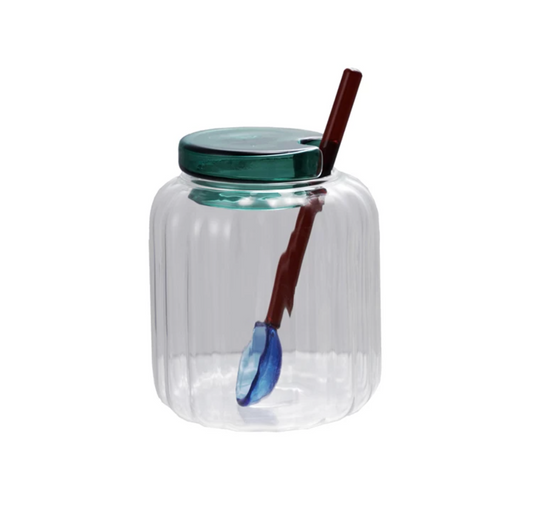 Pleated Glass Jar w/ Spoon