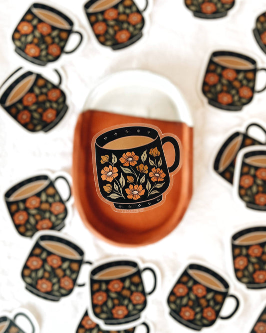 Tea Cup / Coffee Mug Floral Vinyl Sticker