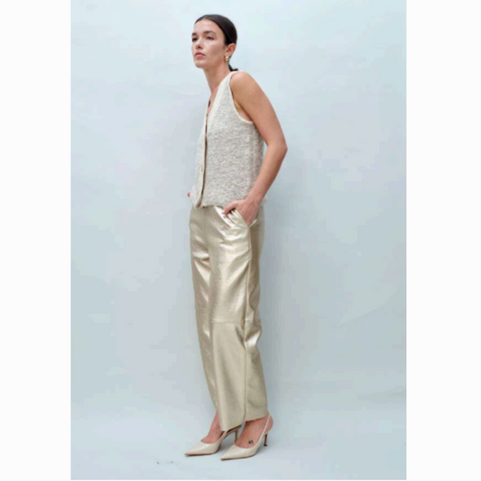 Emery Vegan Leather Gold Pants