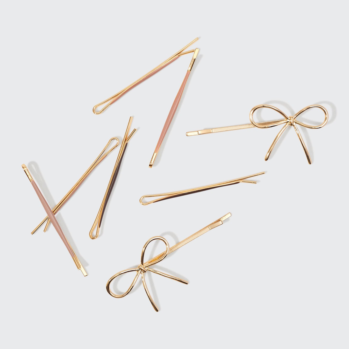 Metal Enamel Cloud & Bow Bobby Pins Set - Rosewood