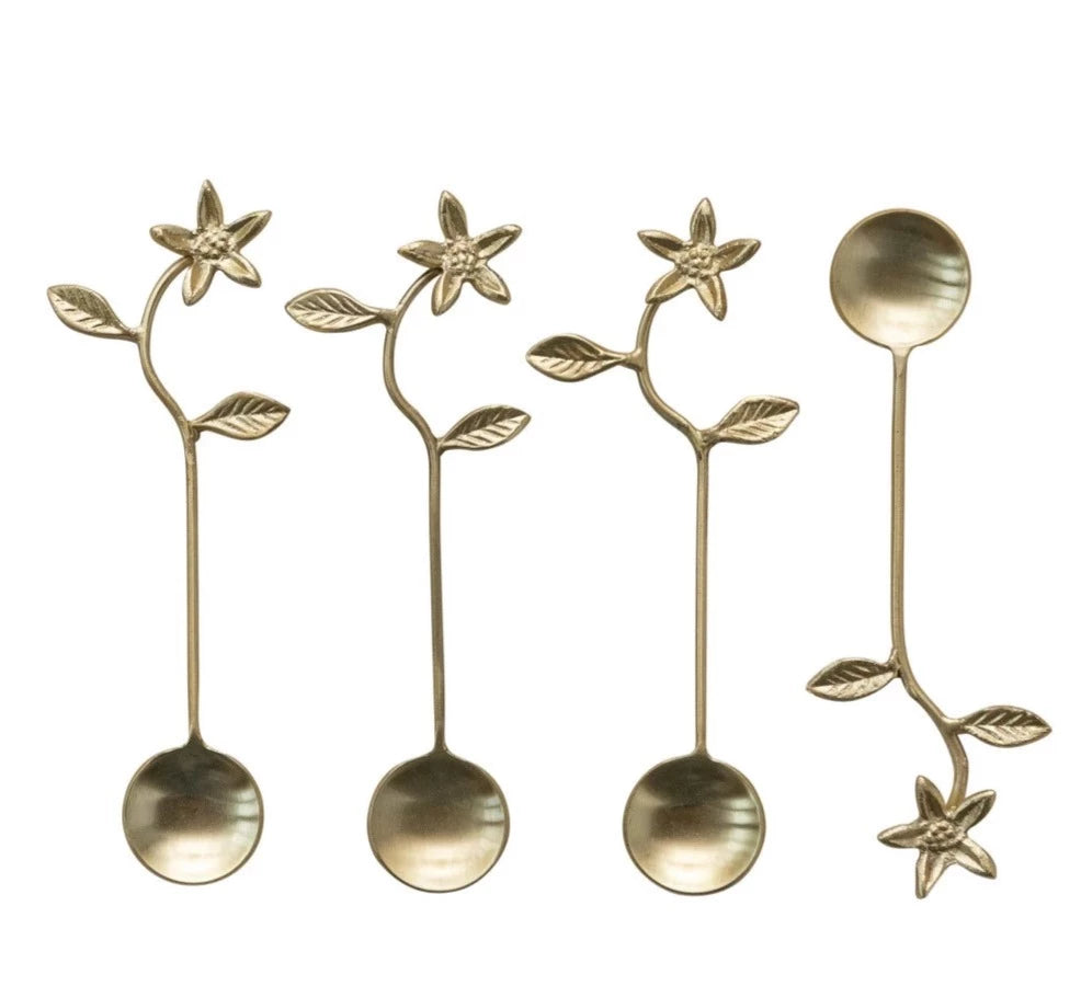 Floral Handle Stainless Steel & Brass Spoons