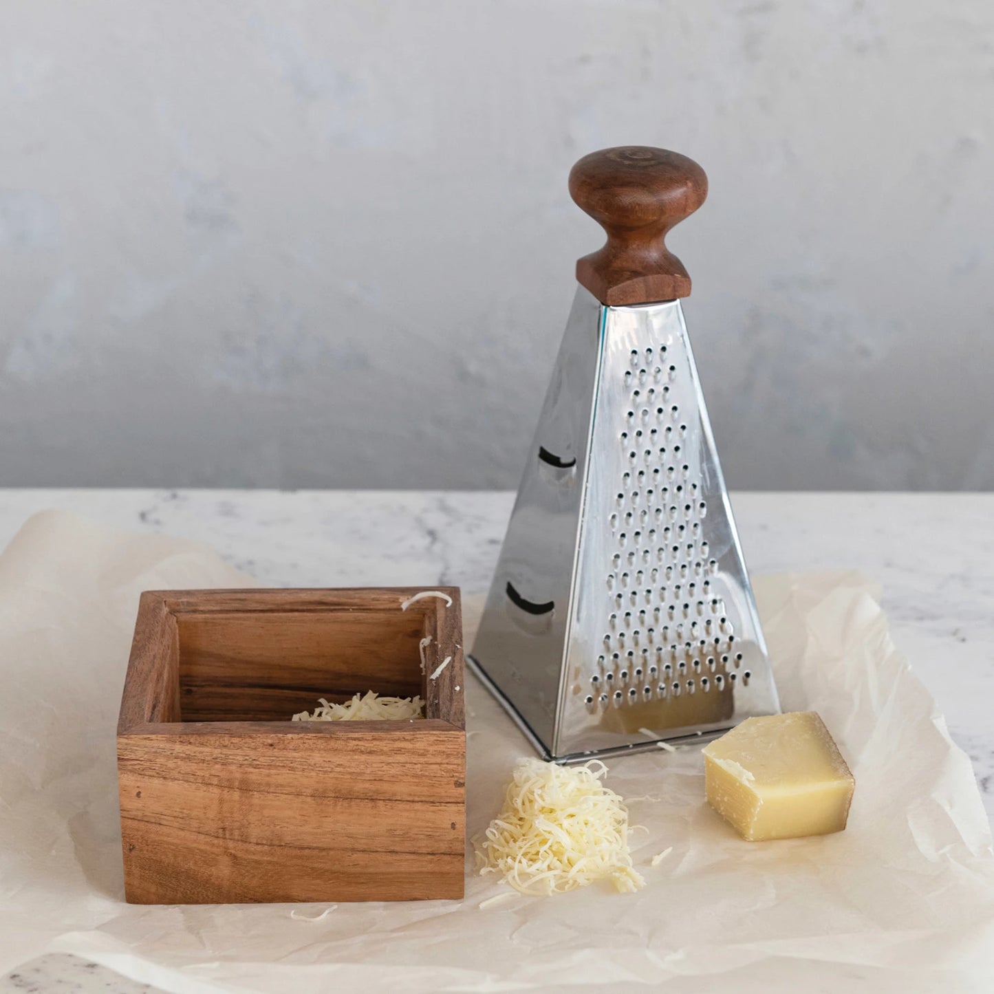 Stainless Steel Grater w/ Acacia Wood Handle & Base