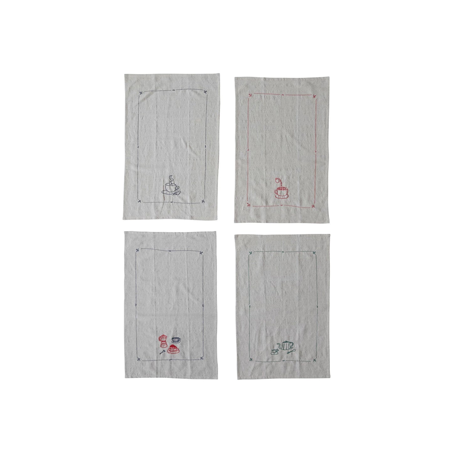 Bistro Embroidered Woven Linen & Cotton Tea Towels