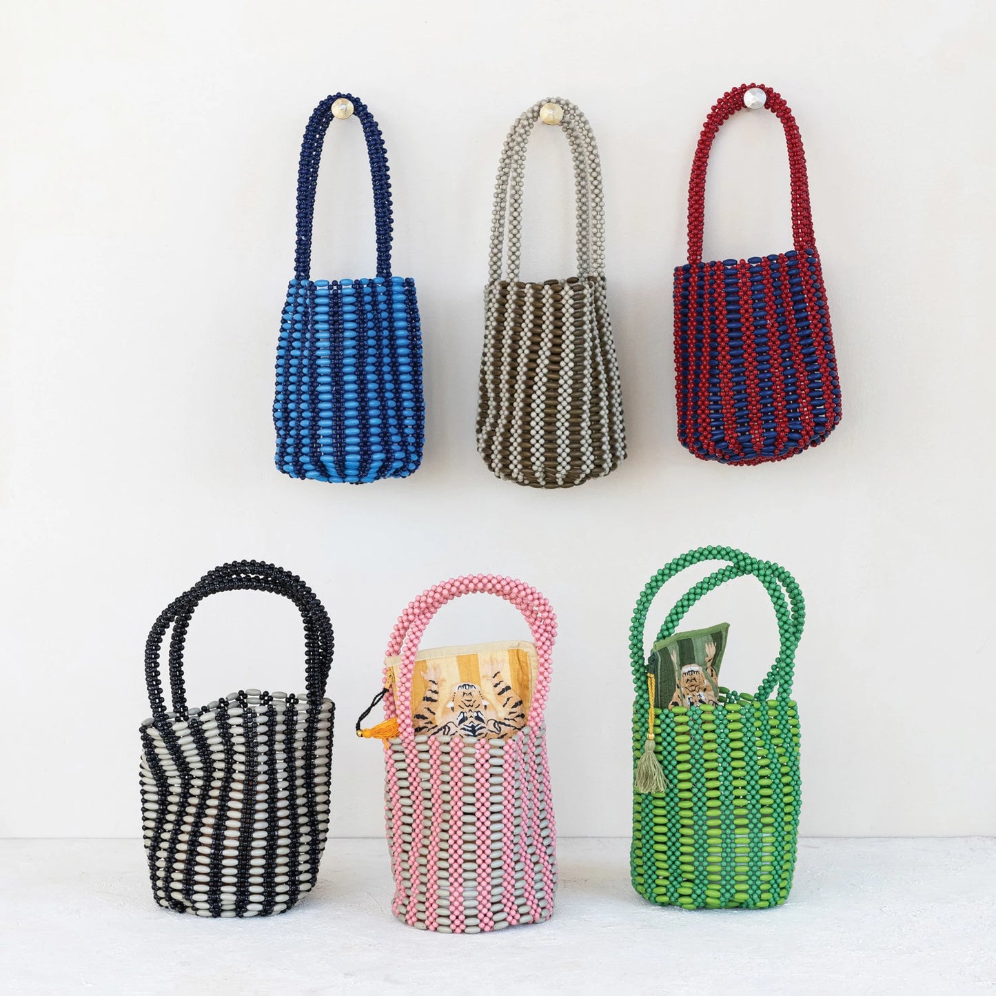 Abena Handmade Striped Beaded Tote