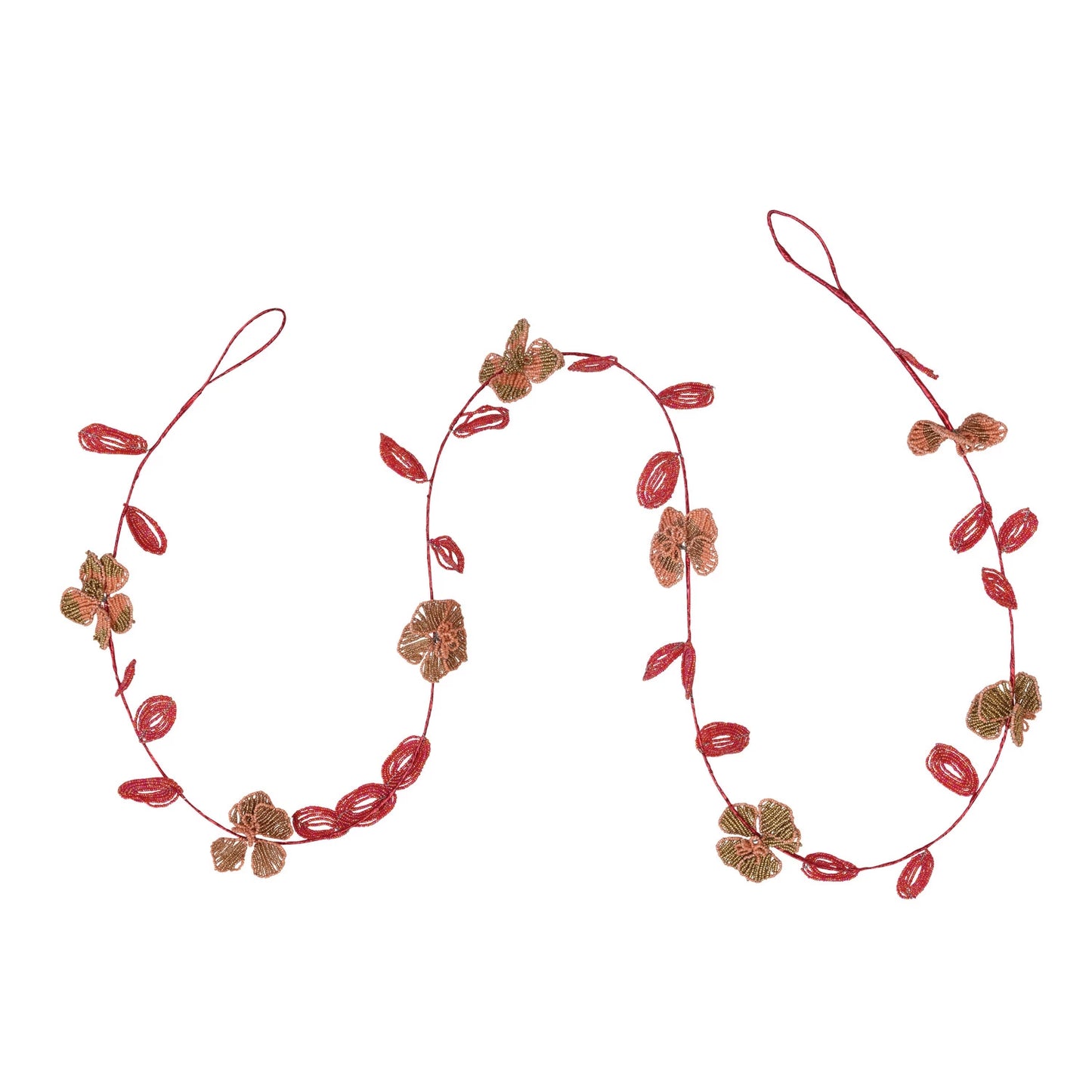 Glass Bead Wired Leaves & Flowers Garland - 72"