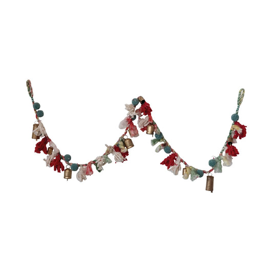 Handmade Garland w/ Pom Poms & Metal Bells