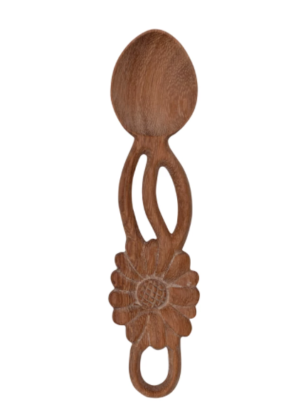 Hand-Carved Doussie Wood Spoon with Flower Handle