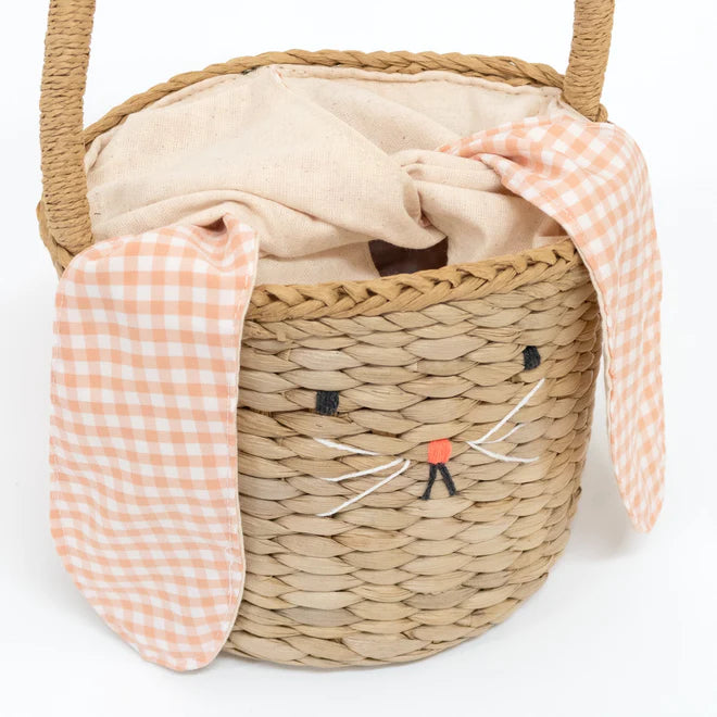 Woven Bunny Basket with Gingham Ears