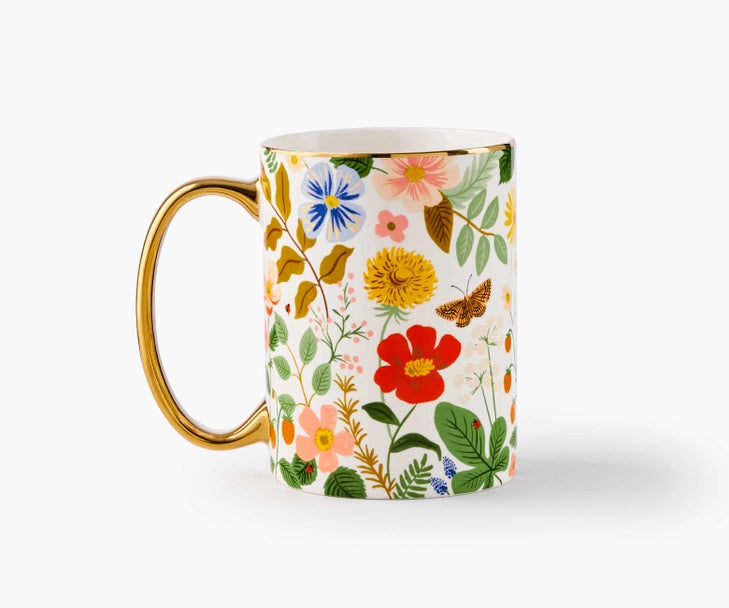 Strawberry Fields Porcelain Mug With Gold Handle