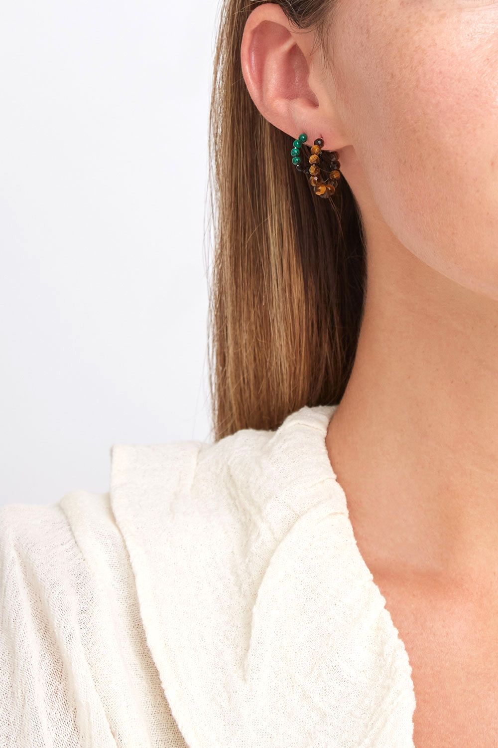 Semi-Precious Stone Graduated Hoop Earrings